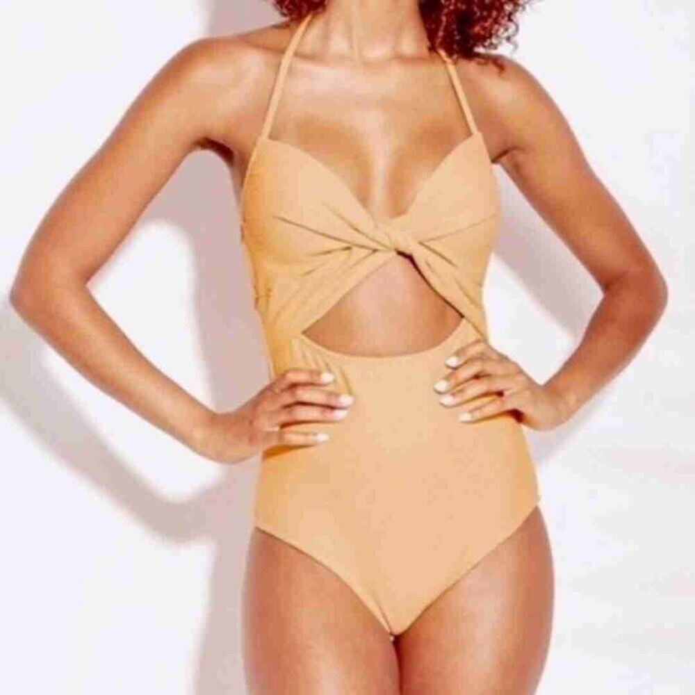 Shade & Shore Halter Neck Cut Out Twist Front One Piece Swimsuit 38D